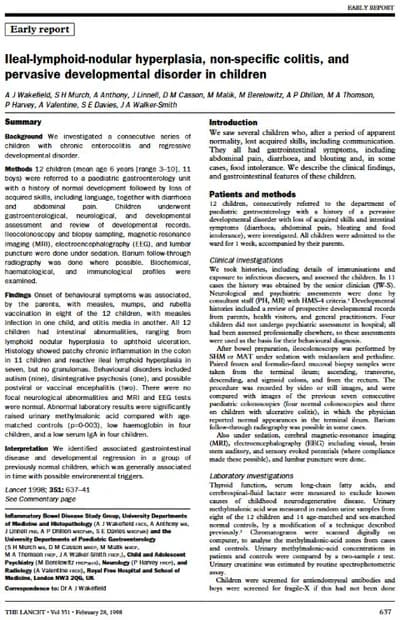 Wakefield's MMR-Autism Lancet Paper (1998)